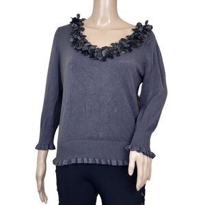 Per Una floral Trim Collar Ruffle Sweater